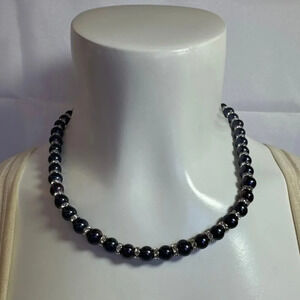 Danbury Mint Moonlight Kiss Black Pearl and Rhinestones Beaded Collar Necklace